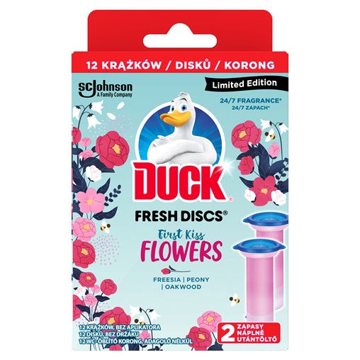 DUCK FRESH DISCS WC ÖBLÍTŐ KORONG UT 2X36ML FIRST KISS FLOWERS Dél