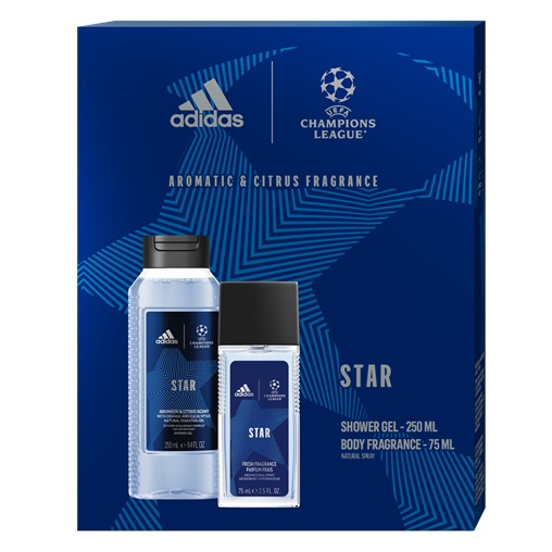 AJÁNDÉKCSOMAG ADIDAS FFI TUSFÜRDŐ 250ML+PUMPÁS DEO 75ML UEFA CHAMPIONS LEAGUE STAR AJÁNDÉKCSOMAG ADIDAS FFI TUSFÜRDŐ 250ML+PUMPÁS DEO 75ML UEFA CHAMPIONS LEAGUE STAR