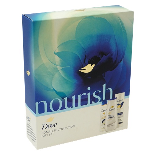 AJÁNDÉKCSOMAG DOVE NŐI TUSFÜRDŐ 225ML DEEPLY+DEO 150ML ORIGINAL+TESTÁPOLÓ 250ML ESSENTIAL CARE