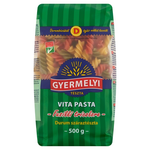 GYERMELYI DURUM TÉSZTA VITA PASTA 500G TRICOLOR FUSILLI / ZÖLDSÉGES ORSÓ GYERMELYI DURUM TÉSZTA VITA PASTA 500G TRICOLOR FUSILLI / ZÖLDSÉGES ORSÓ