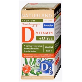 NATURLAND ÉTREND-KIEGÉSZÍTŐ KAPSZULA 60DB D-VITAMIN+OLÍVA 4000NE