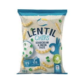 OHO! LENCSE VEGAN CHIPS 100G VÖRÖSHAGYMÁS-TEJFÖLÖS