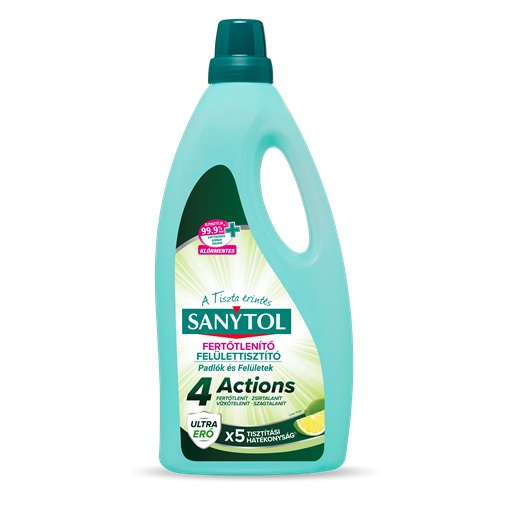 SANYTOL FERTŐTLENÍTŐ TISZTÍTÓSZER 1L PADLÓK ÉS FELÜLETEK / 4 ACTIONS SANYTOL FERTŐTLENÍTŐ TISZTÍTÓSZER 1L PADLÓK ÉS FELÜLETEK / 4 ACTIONS